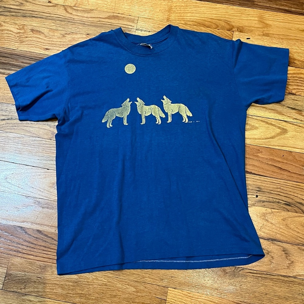 Vintage Wolves Howling Tee Royal Blue 1983 M/L